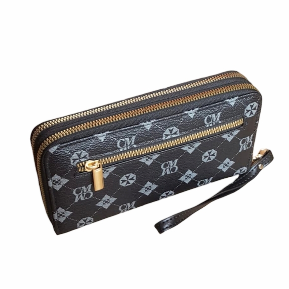 Leather wallet for women Wristlet Purse Clutc small black round zipper Charis Ma - Picture 12 of 12